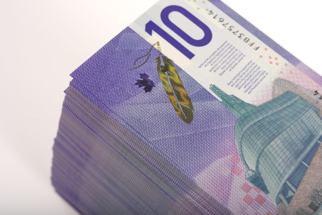 A Stack of Canadian $10 bills