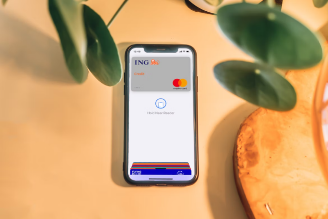 cell phone with bank app open on a desk